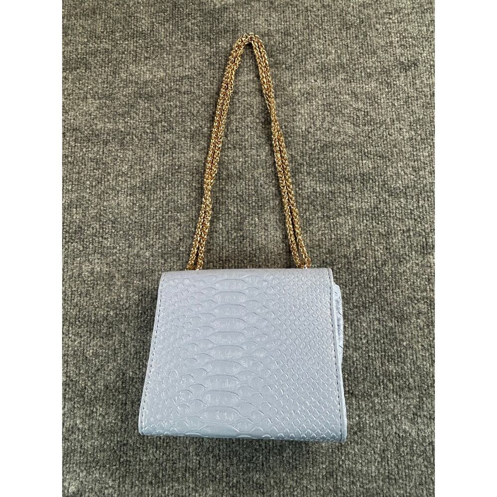 Womens Light Blue Croc Embossed Crossbody Shoulder Bag Gold Chain Purse Small - Picture 3 of 9